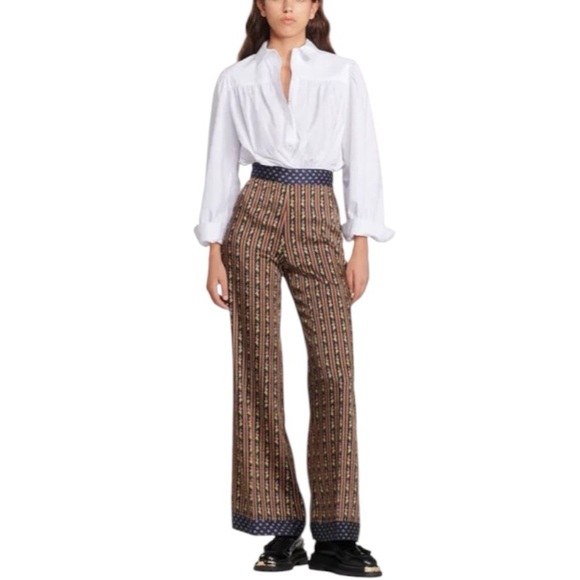 Sandro Pants - SANDRO Flowing Mixed-Print Wide Leg Trousers
